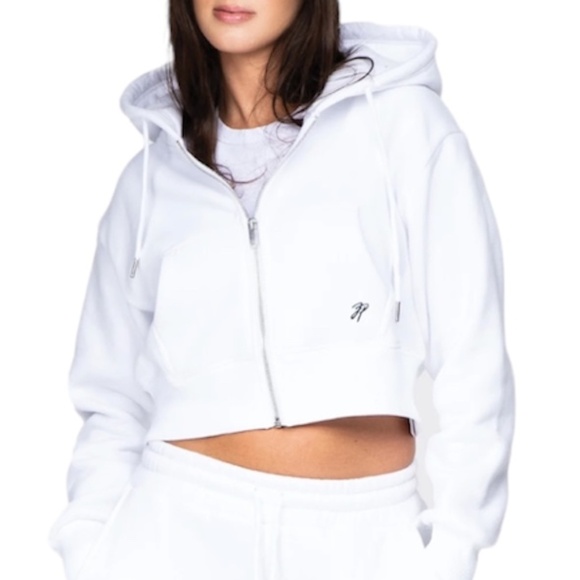NWT Joshua Perets LIORA white relaxed fit cropped hoodie full zip sweatshirt XS - Picture 2 of 13
